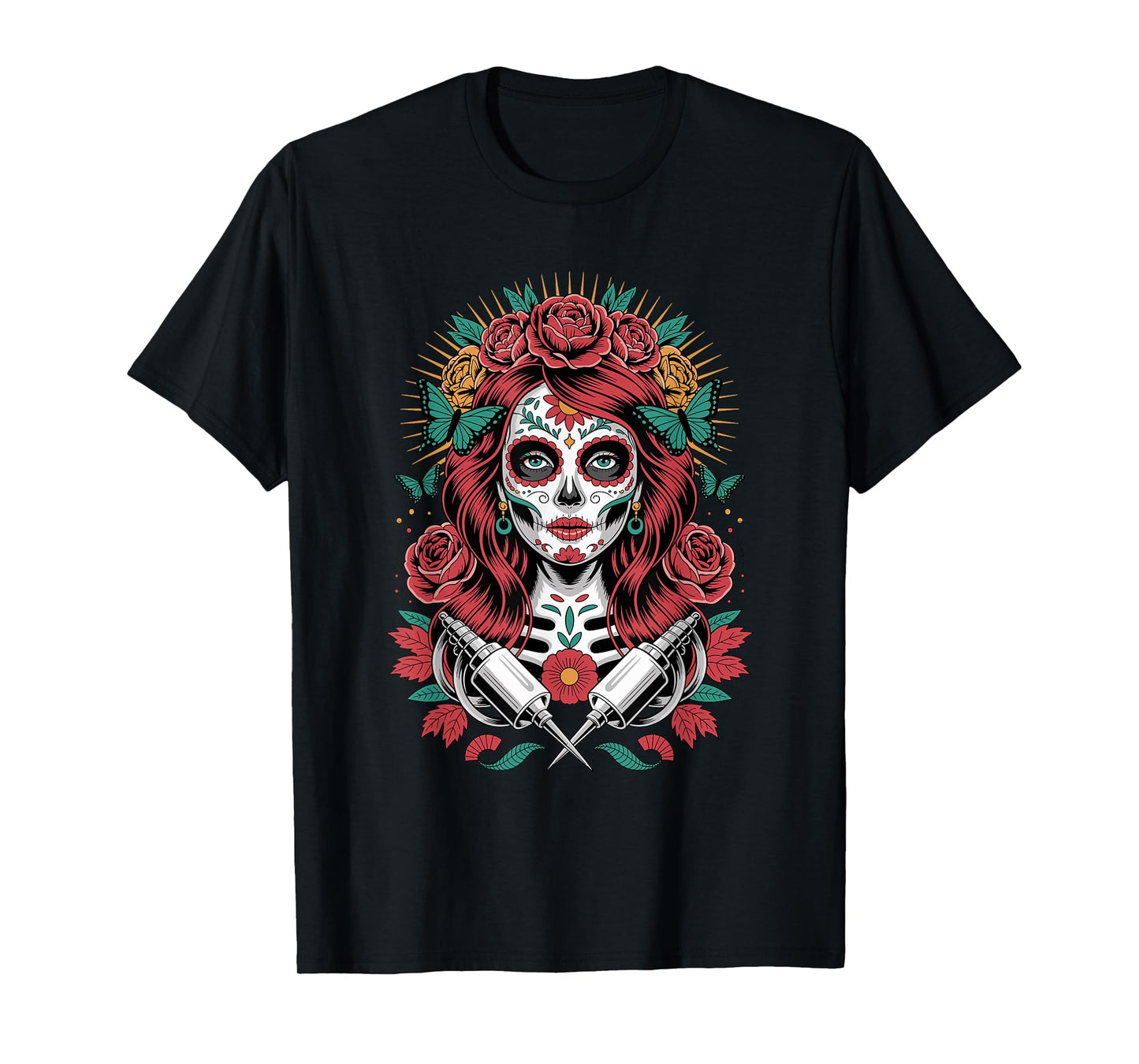 EL Dia DE Los Muertos Rose Girl Catrina V6- Dead Day T-Shirt