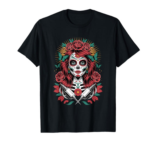EL Dia DE Los Muertos Rose Girl Catrina V6- Dead Day T-Shirt