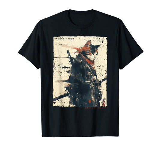 Samurai Cat Warrior Ukiyo Ink Artwork Cat Samurai T-Shirt
