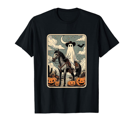 Cowboy Ghost Riding Horse Funny Tarot Card Halloween Season T-Shirt