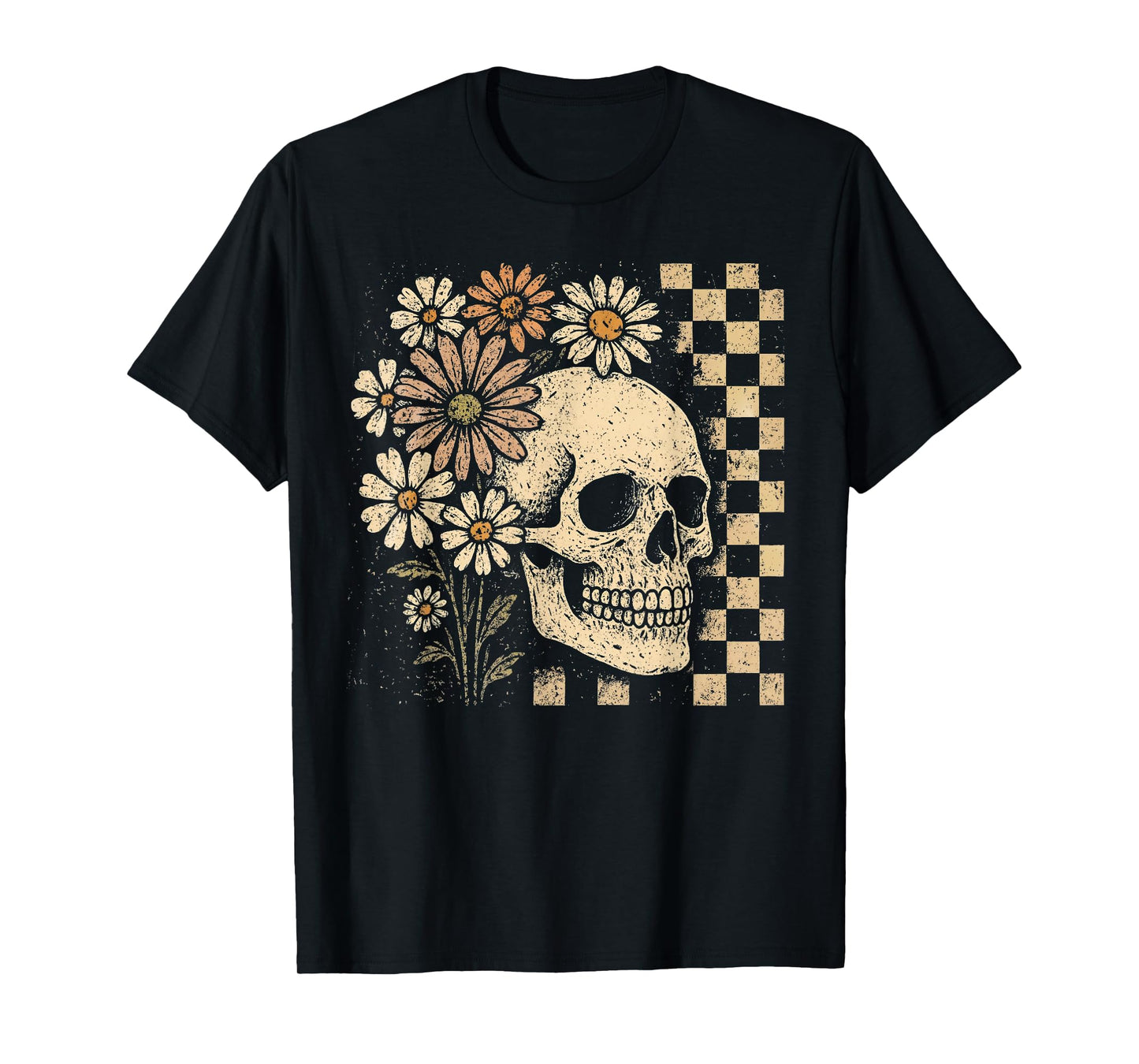 Skull Skeleton Wildflower Halloween Spooky Season Vintage T-Shirt