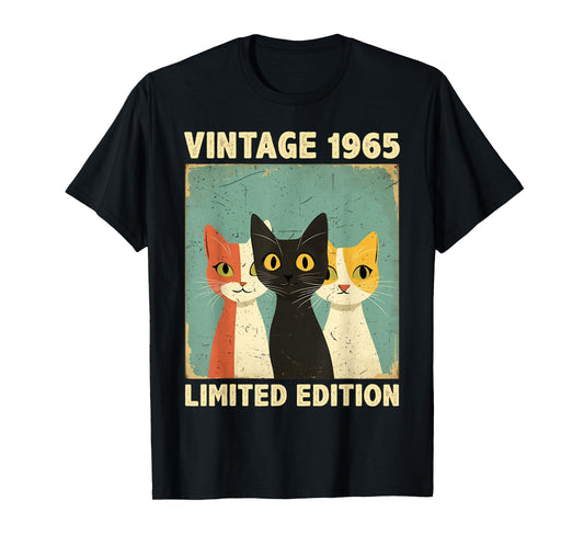 Funny 60 Years Old Gift Vintage 1965 Cat Lover 60th Birthday Men Women Kids T-Shirt