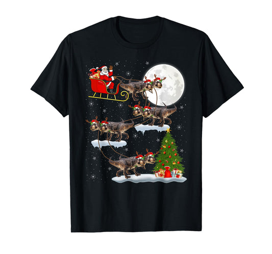 Dinosaur T-Rex Santa Sleigh Flying Funny Magical Christmas T-Shirt