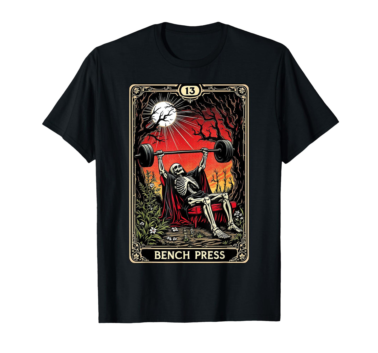 Funny Tarot Card Bench Press Gym Occult Workout Fitness T-Shirt