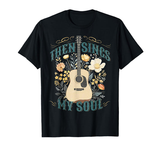 Vintage Floral Guitar Then Sings My Soul Christian Jesus T-Shirt