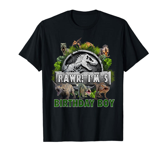 Kids 5 Year Old Shirt 5th Birthday Boy T Rex Dinosaur T-Shirt