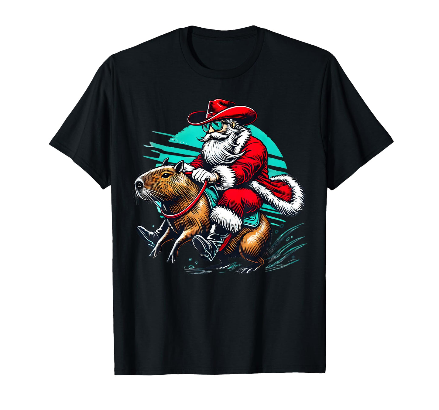 Santa Riding a Capybara Christmas Graphic T-Shirt