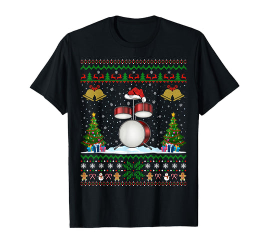 Drummer Xmas Ugly Sweater Musical Drum Christmas Pajamas T-Shirt