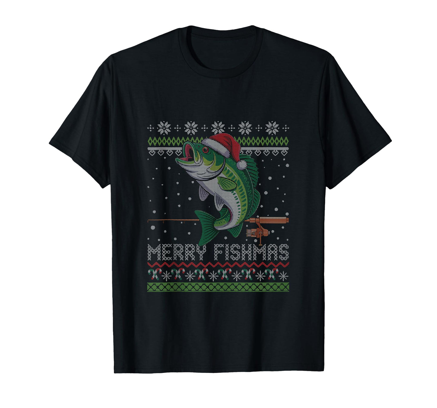 Merry Fishmas Bass Fish Funny Ugly Christmas Fishing Tank Top
