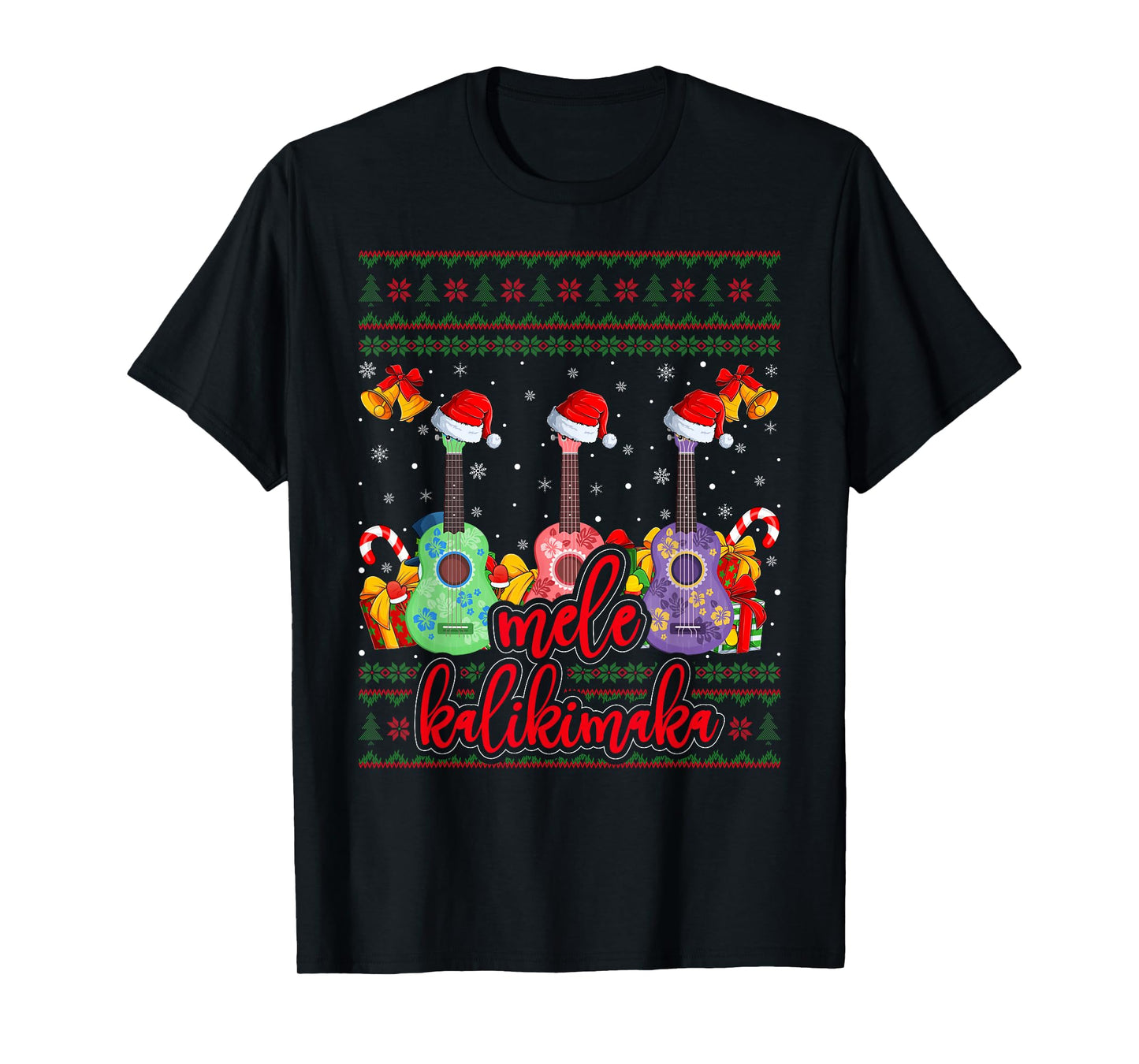 Mele Kalikimaka Ukulele Guitar Ugly Christmas Sweaters Xmas T-Shirt