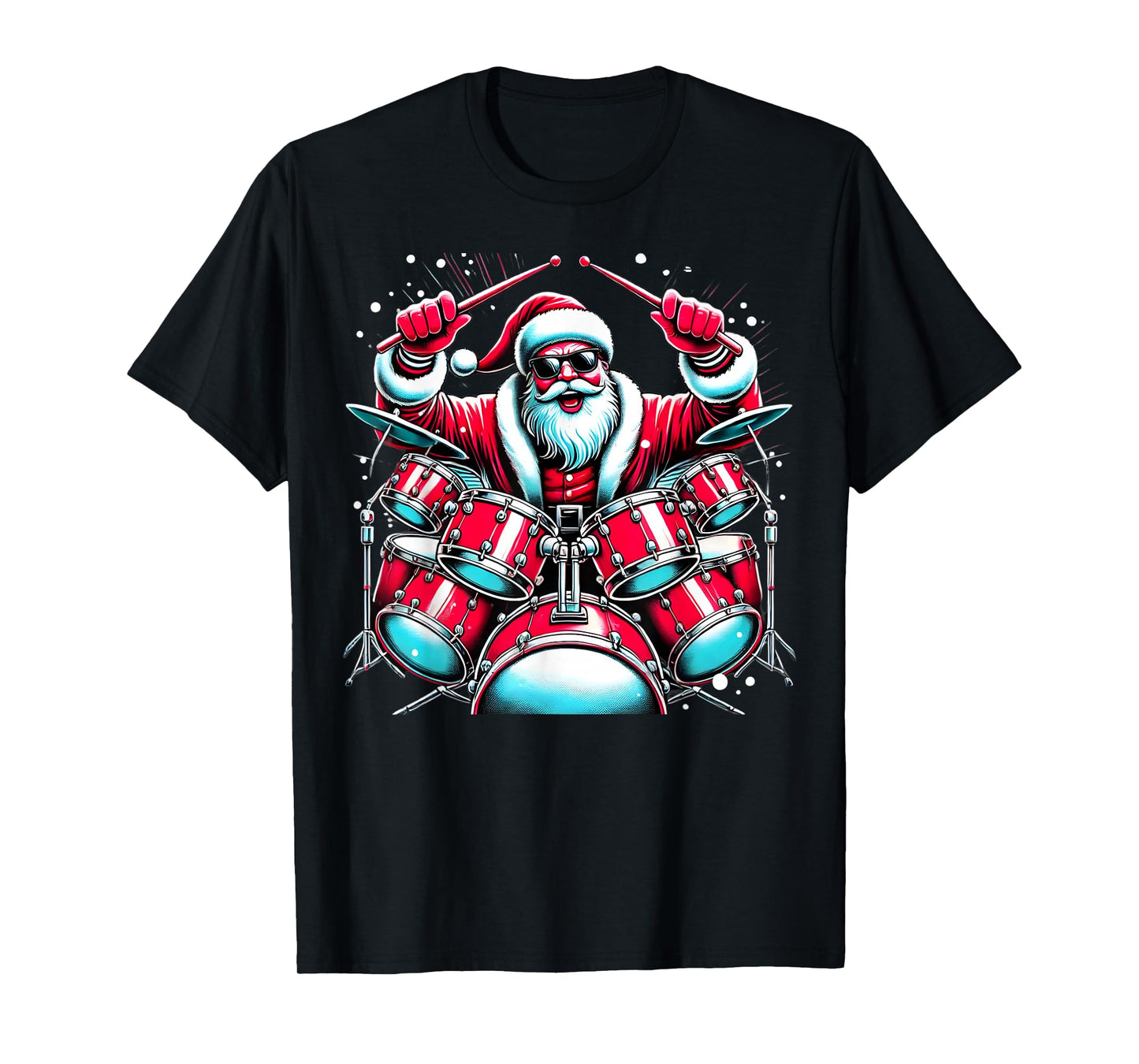 Santa Playing Drums Drum Drumming Drumset Drummer Christmas T-Shirt