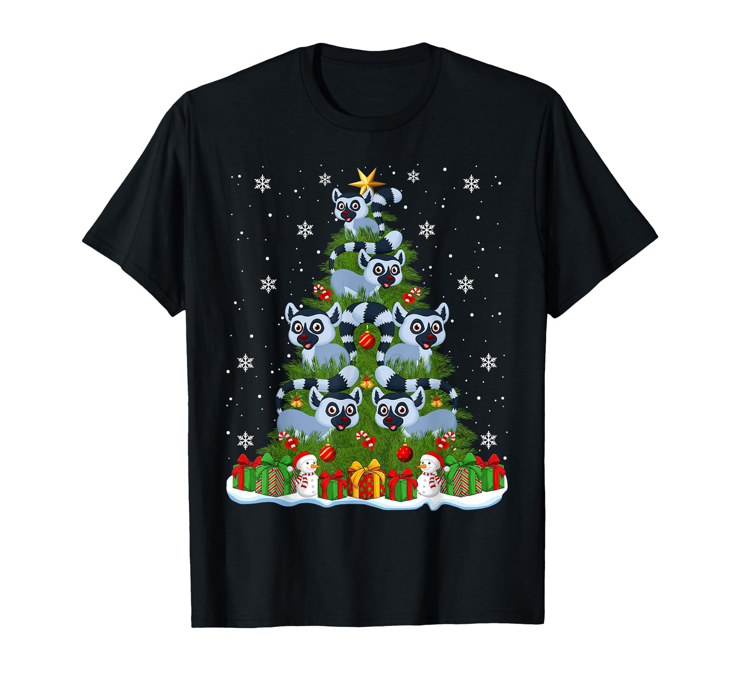 Lemur Christmas Tree Holiday Decor Funny Xmas Lights T-Shirt