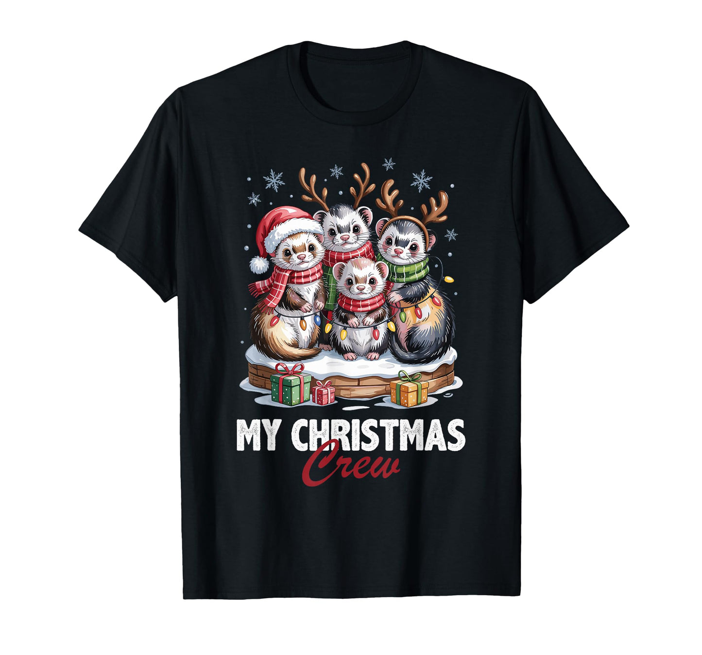 Ferret Christmas Crew Cute Pet Lovers Funny Holiday Pajama T-Shirt