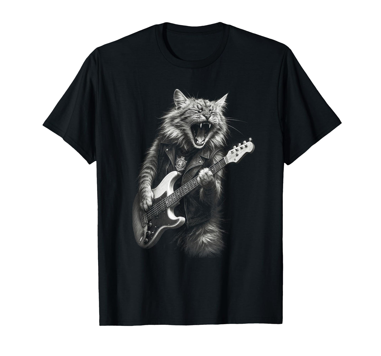 Vintage Rock Cat Playing Guitar Funny Guitar Cat Men Women T-Shirt