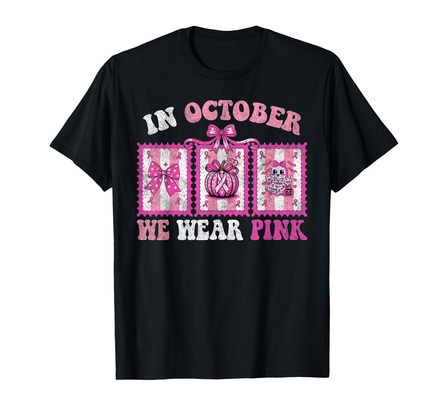 in October We Wear Pink Ghost Halloween Breast Cancer Month T-Shirt
