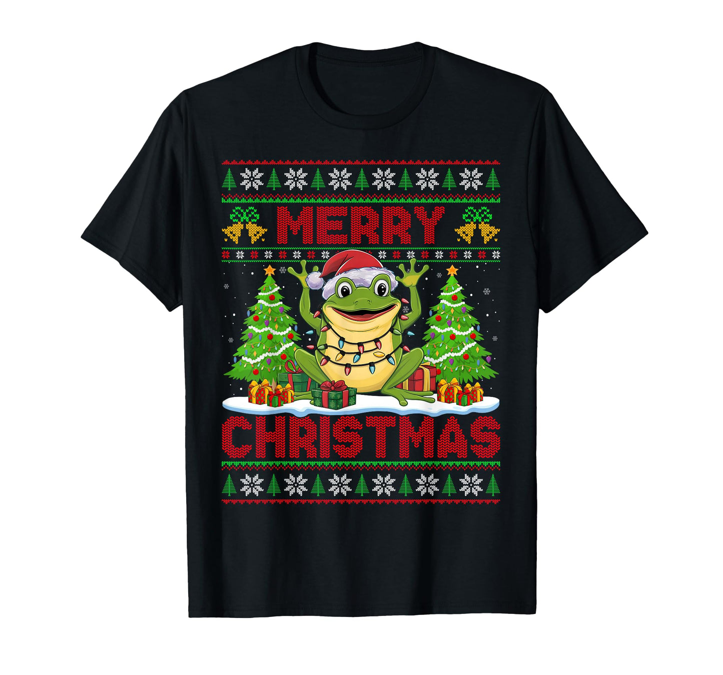 Frog Ugly Christmas Sweaters Funny Santa Hat Lights Xmas T-Shirt