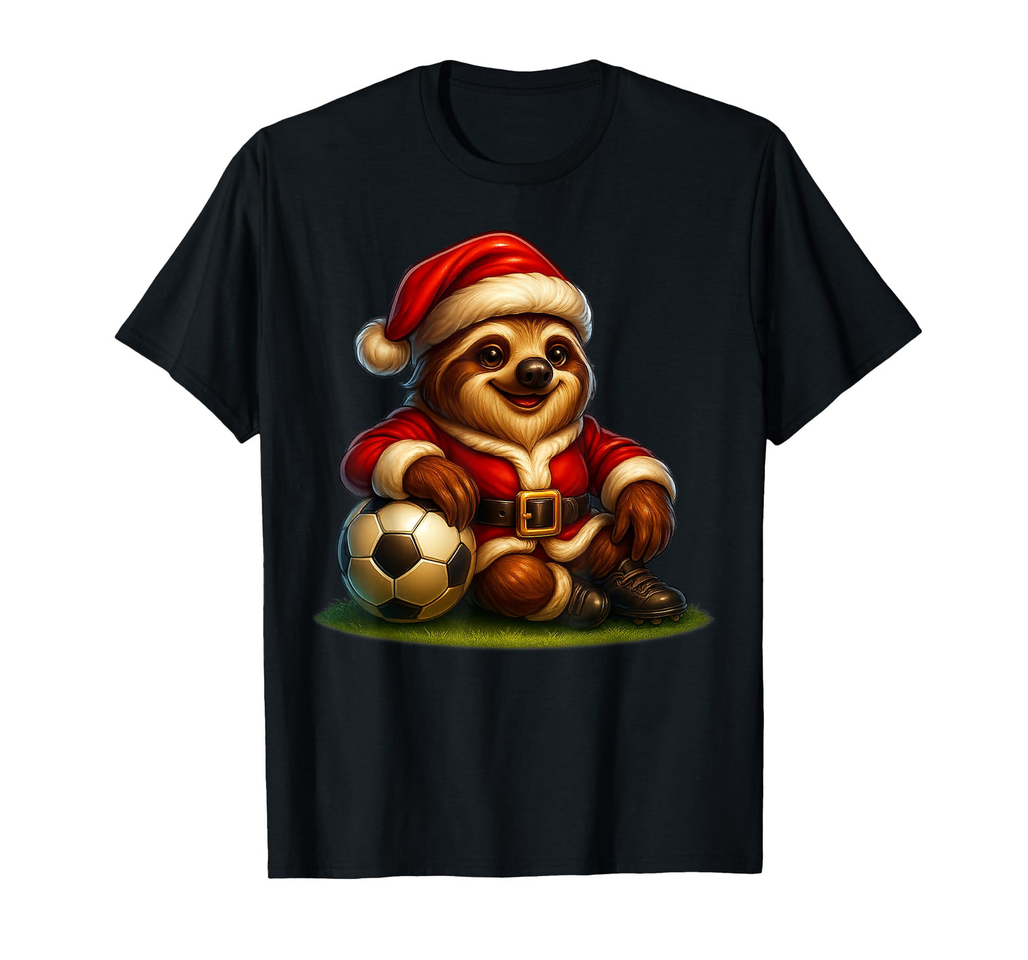 Sloth Christmas Tee Santa Playing Soccer Funny Xmas Football T-Shirt