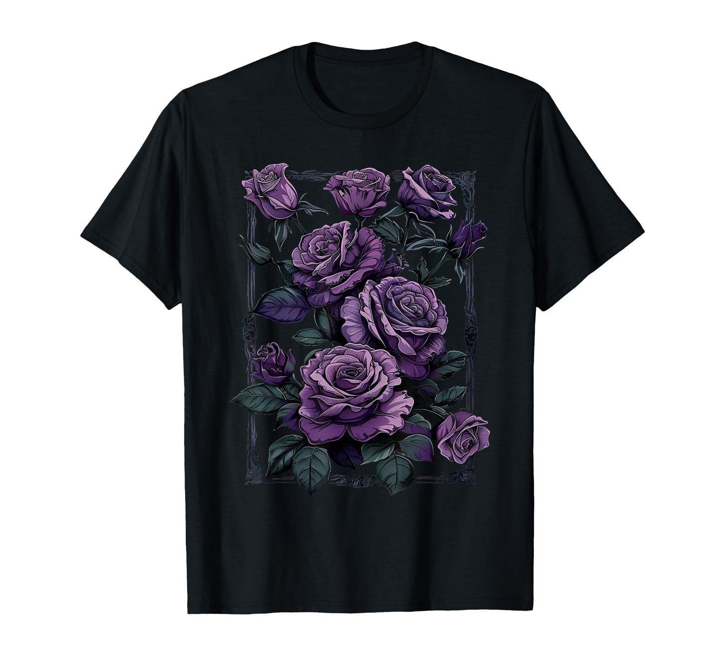 Vintage Purple Roses Flower Gothic Gardening Aesthetic Women T-Shirt