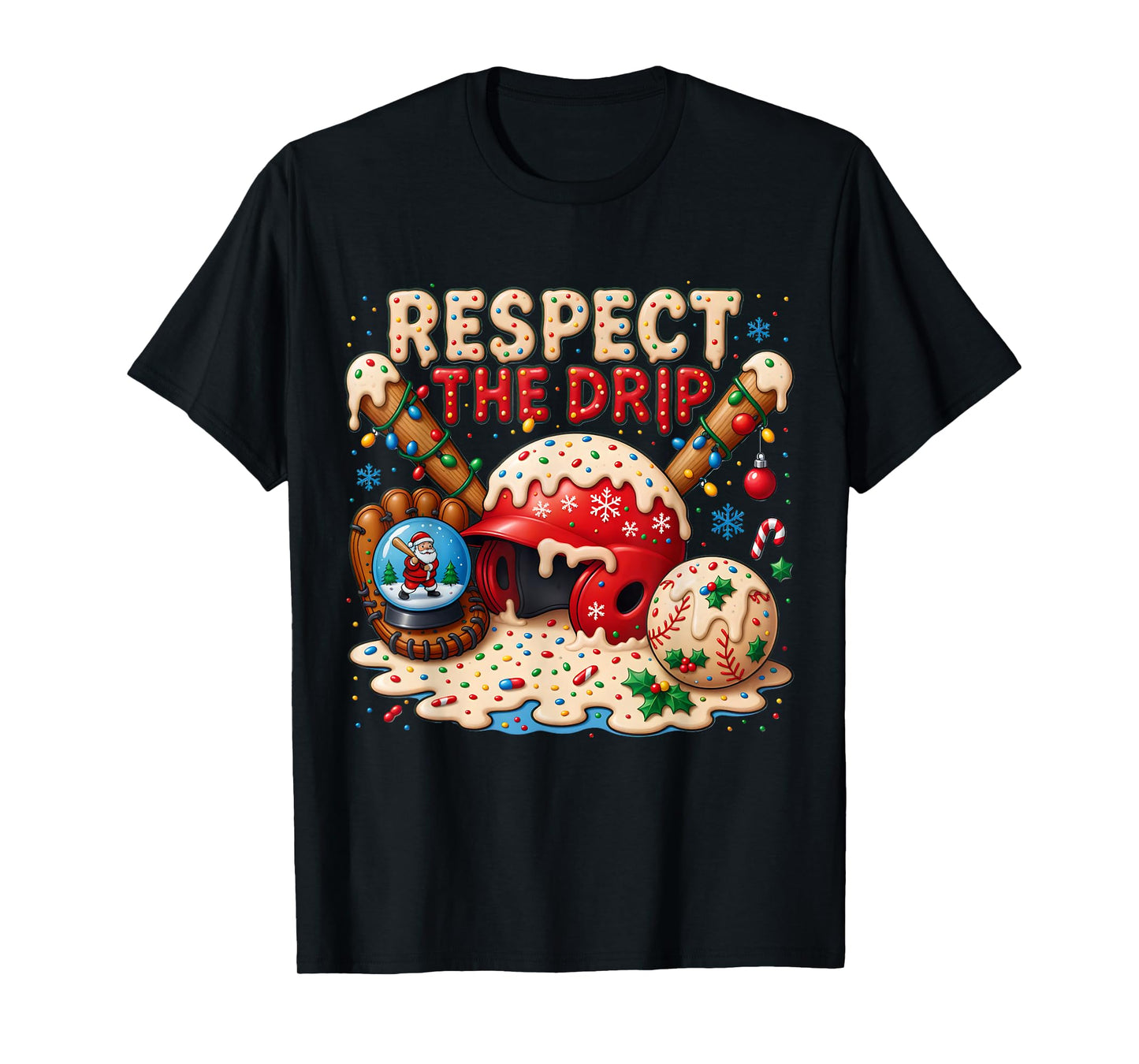 Christmas Baseball Respect The Drip Home Plate Ice Cream T-Shirt