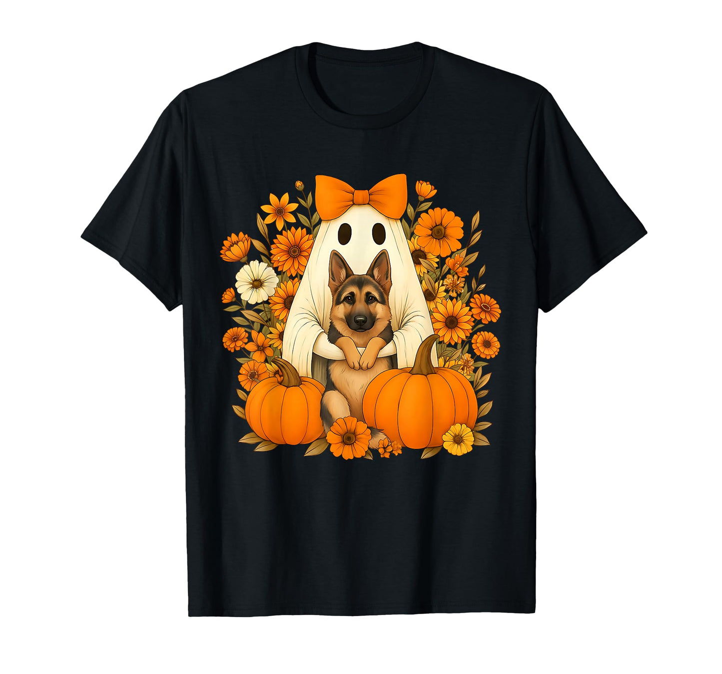 Funny Halloween Ghost Holding German Shepherd Dog Lovers T-Shirt