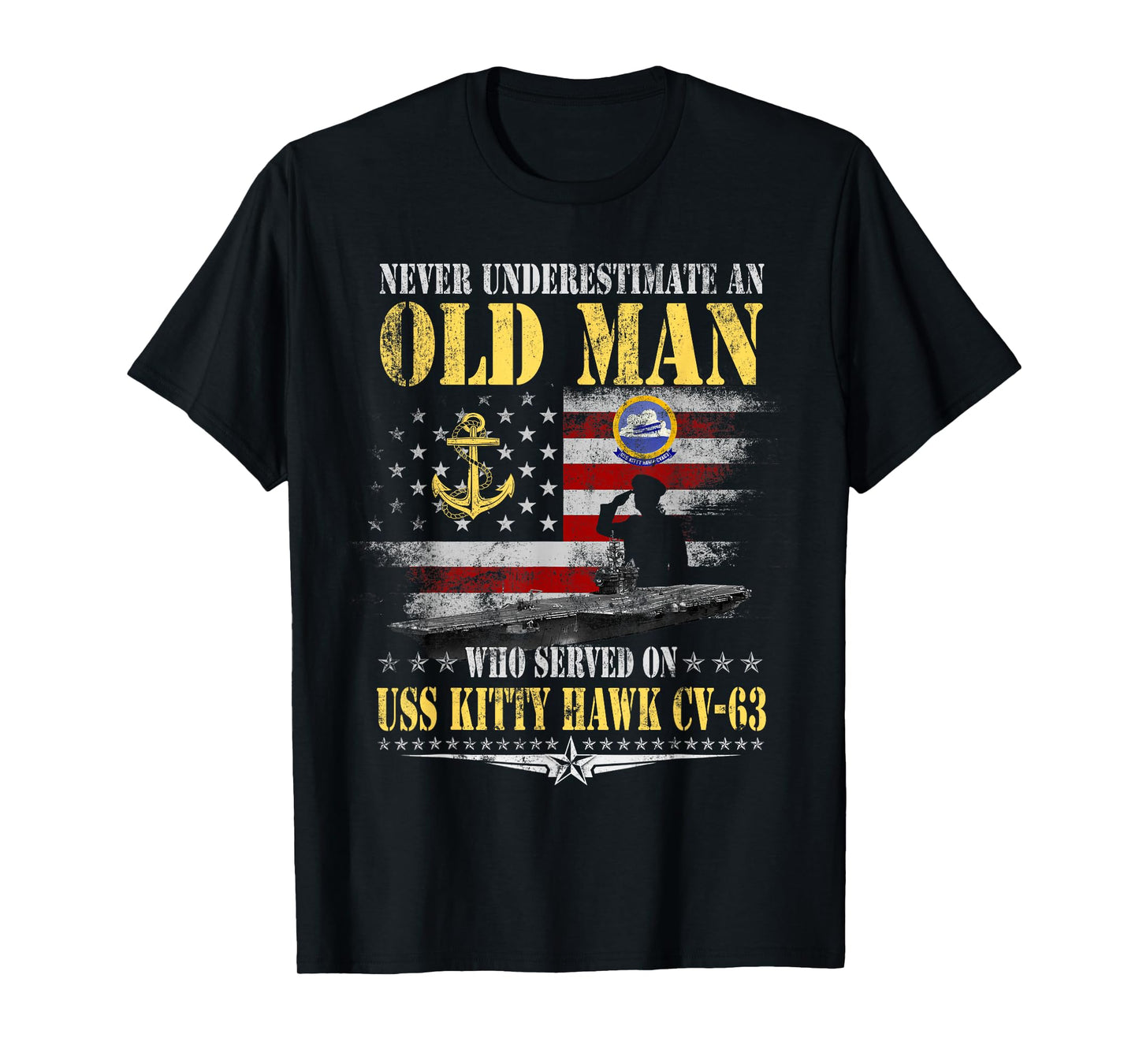 USS Kitty Hawk CV-63 Veteran Patriotic Flag Vintage Old Man T-Shirt