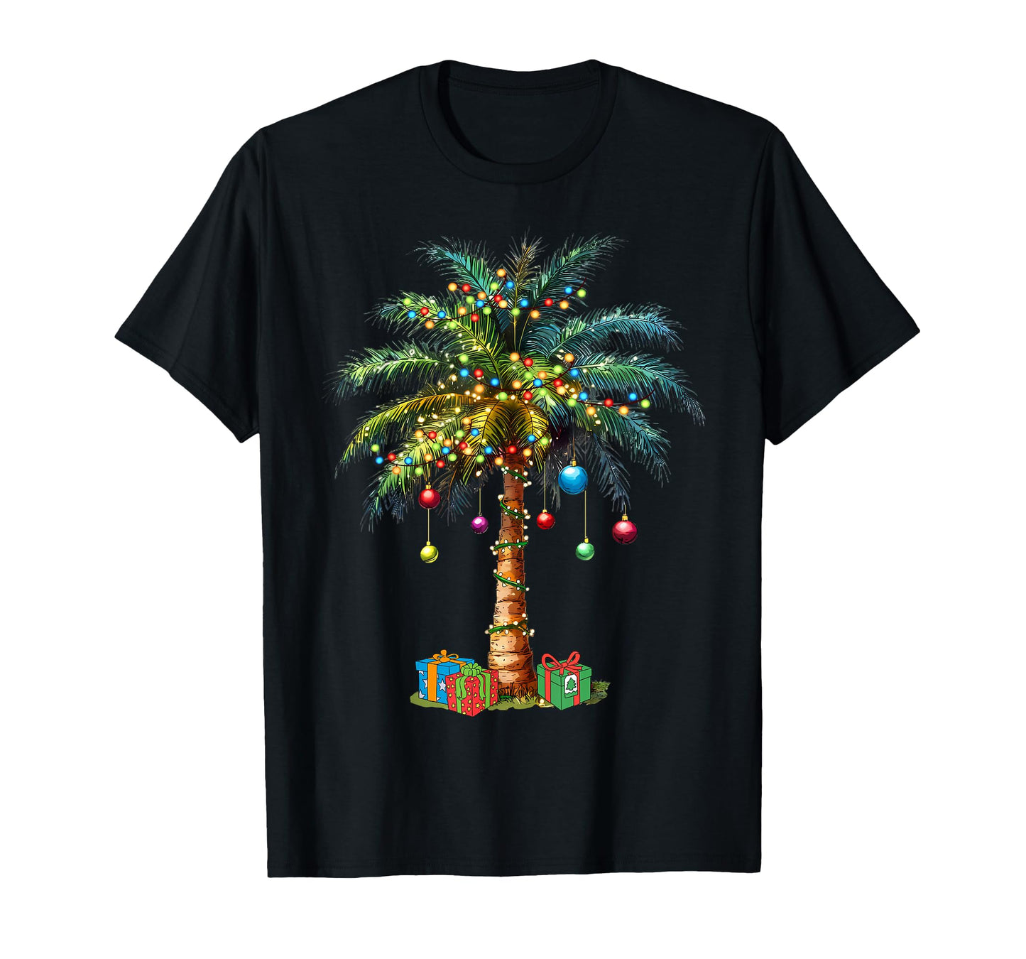 Tropical Christmas Hawaiian Santa Xmas Lights Palm Tree T-Shirt