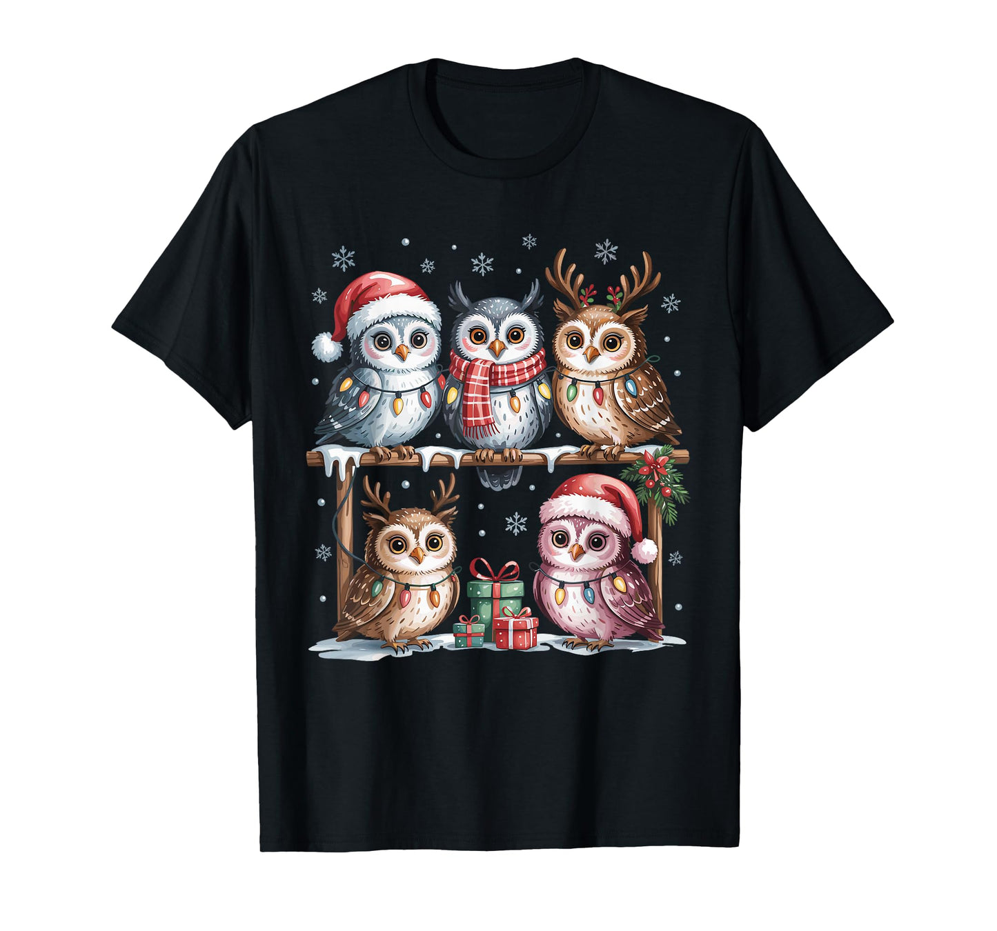 Owl Christmas Cute Bird Lovers Funny Holiday Pajamas T-Shirt