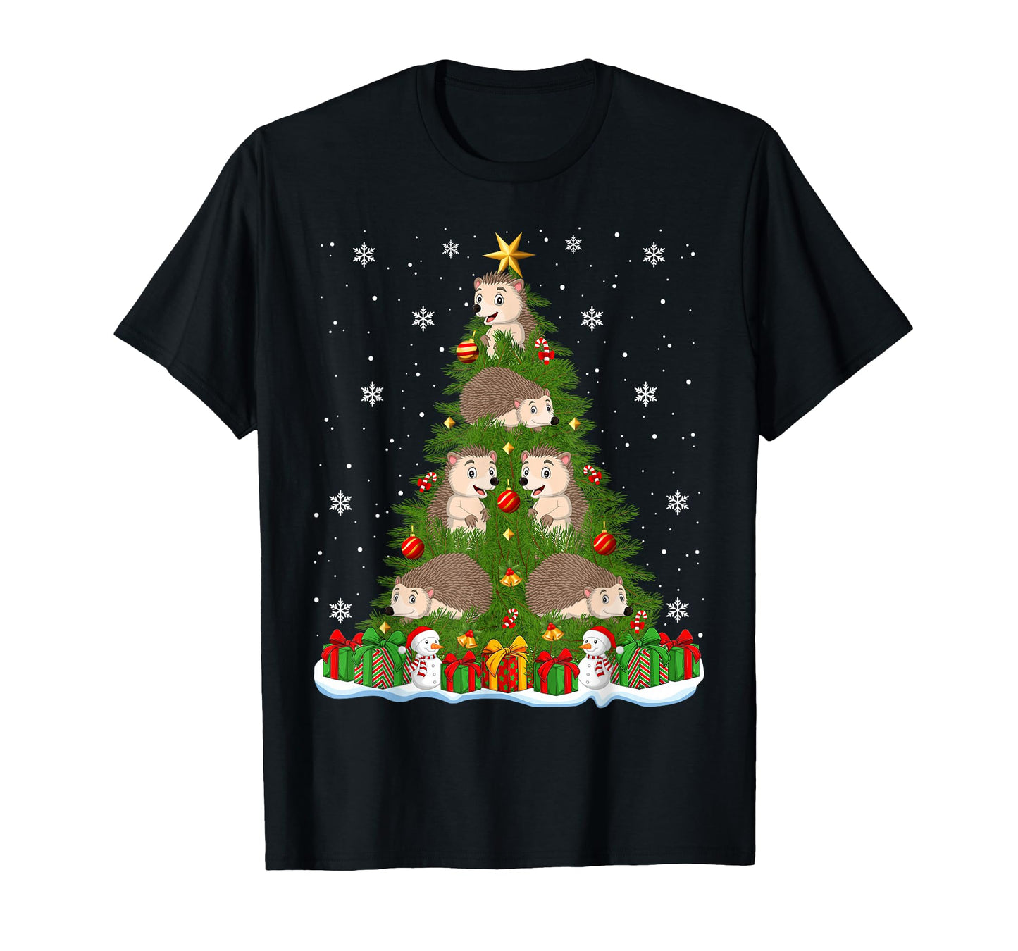 Hedgehog Christmas Tree Holiday Decor Funny Xmas Lights T-Shirt