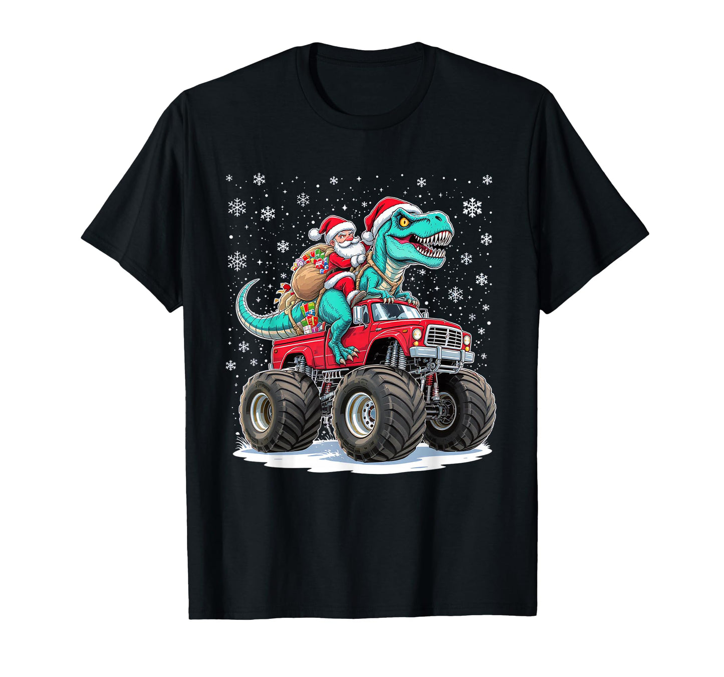 Santa's Dino Delivery Adventure in Monster Truck T-Shirt