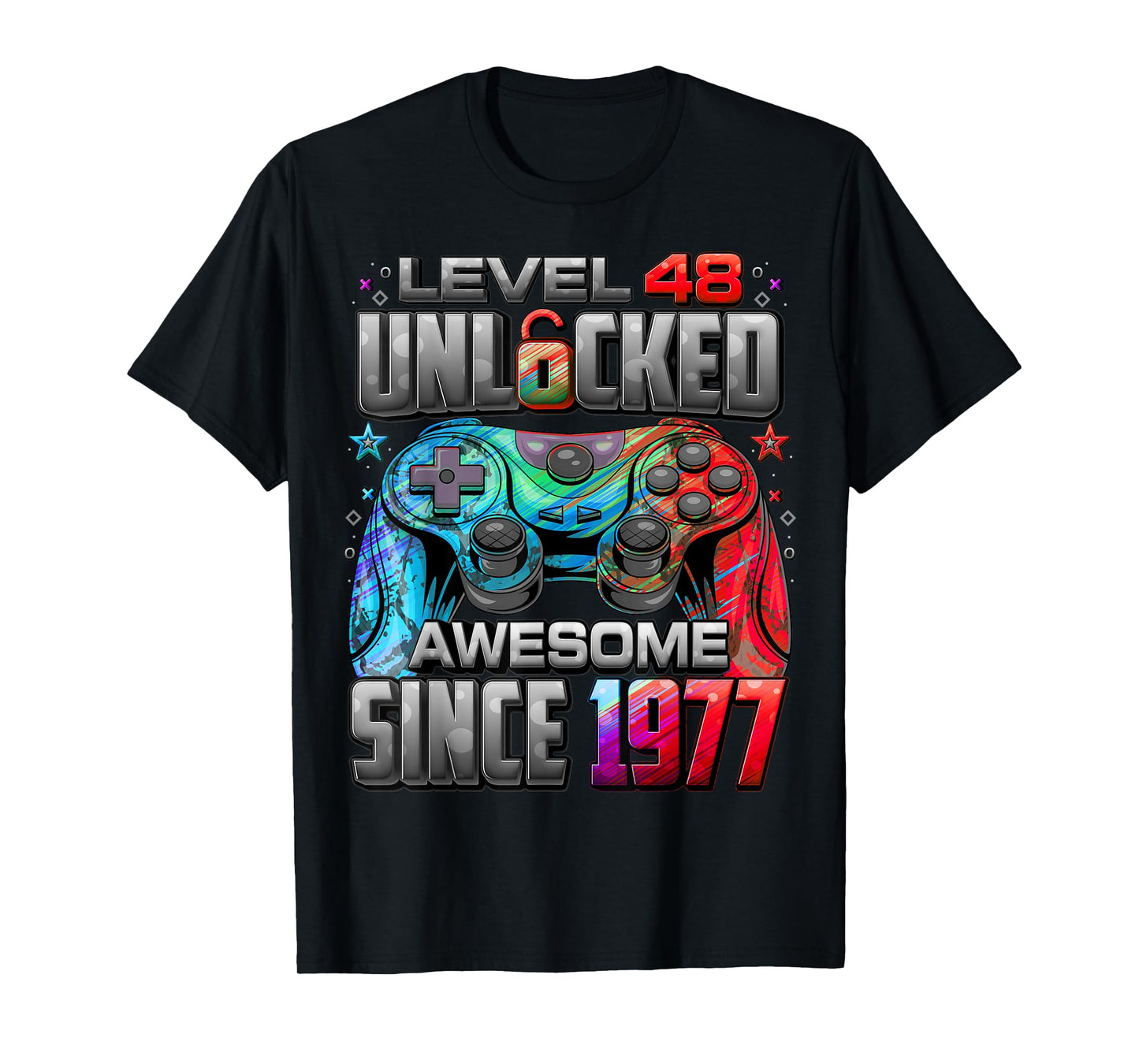 Level 48 Unlocked Awesome Since 1977 48th Birthday Gaming T-Shirt