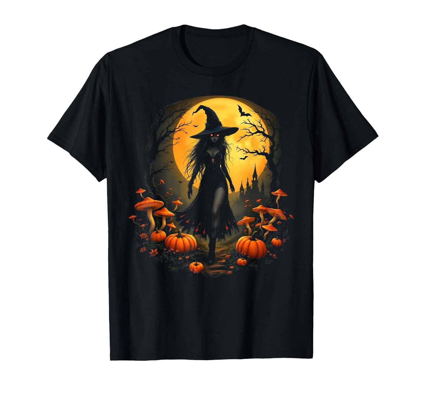 Scary Dark Witch Under a Creepy Full Moon Halloween Design T-Shirt