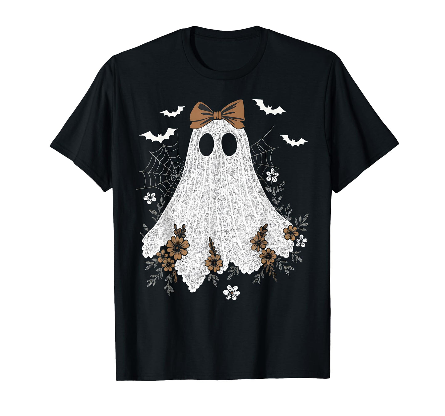 Coquette Ghost Halloween Flower Ghost Spooky Lace Ghost T-Shirt