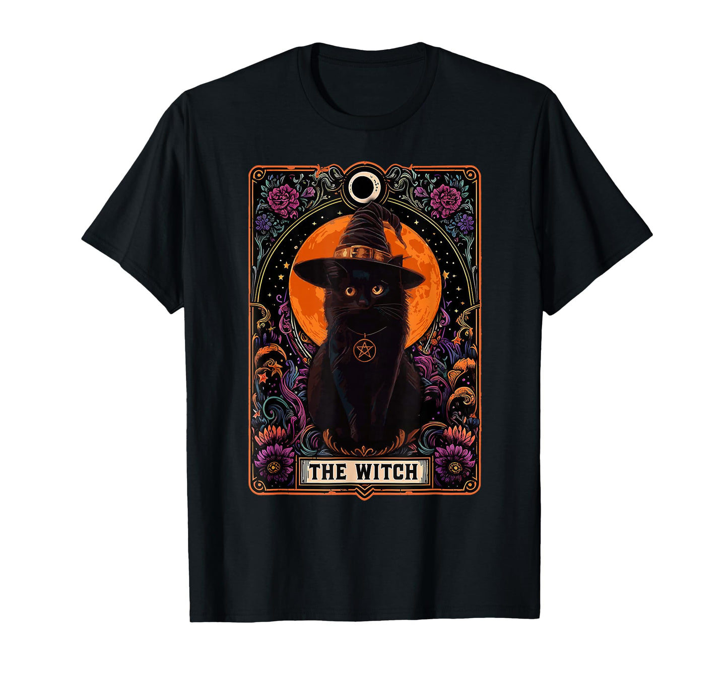 Witch Cat Tarot Card Halloween Vintage Gothic Cat Lover Mom T-Shirt