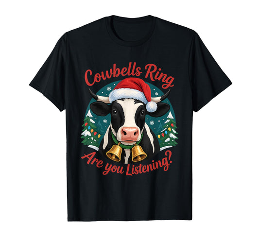 Cute Santa Hat Cow Funny Christmas Bell Cows Lover Humor T-Shirt