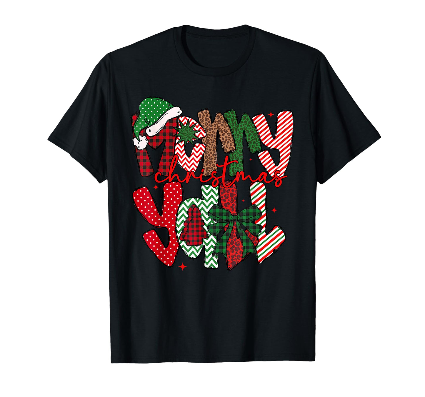 Merry Christmas Yall Coquette Bow Plaid Leopard Girl Women T-Shirt
