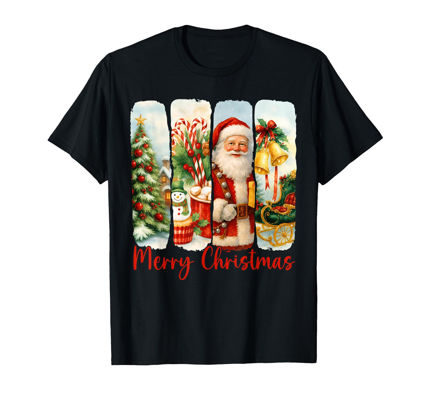 Merry Christmas Tree Santa Claus Matching Holiday Women Kids T-Shirt