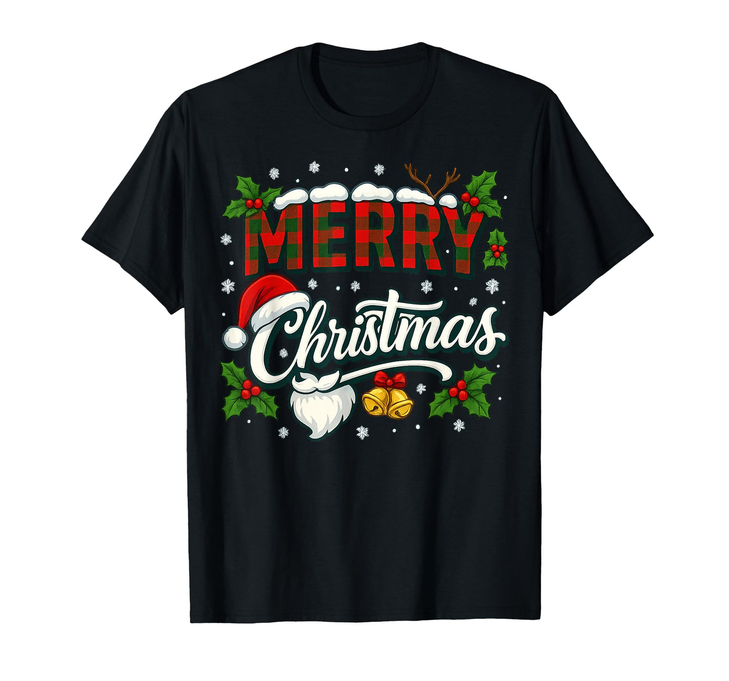 Merry Christmas Buffalo Plaid Red Santa Hat Xmas Pajamas T-Shirt