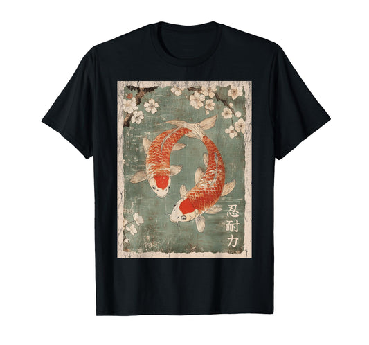 Koi fish and Cherry Blossom tree Japanese Woodblock art T-Shirt