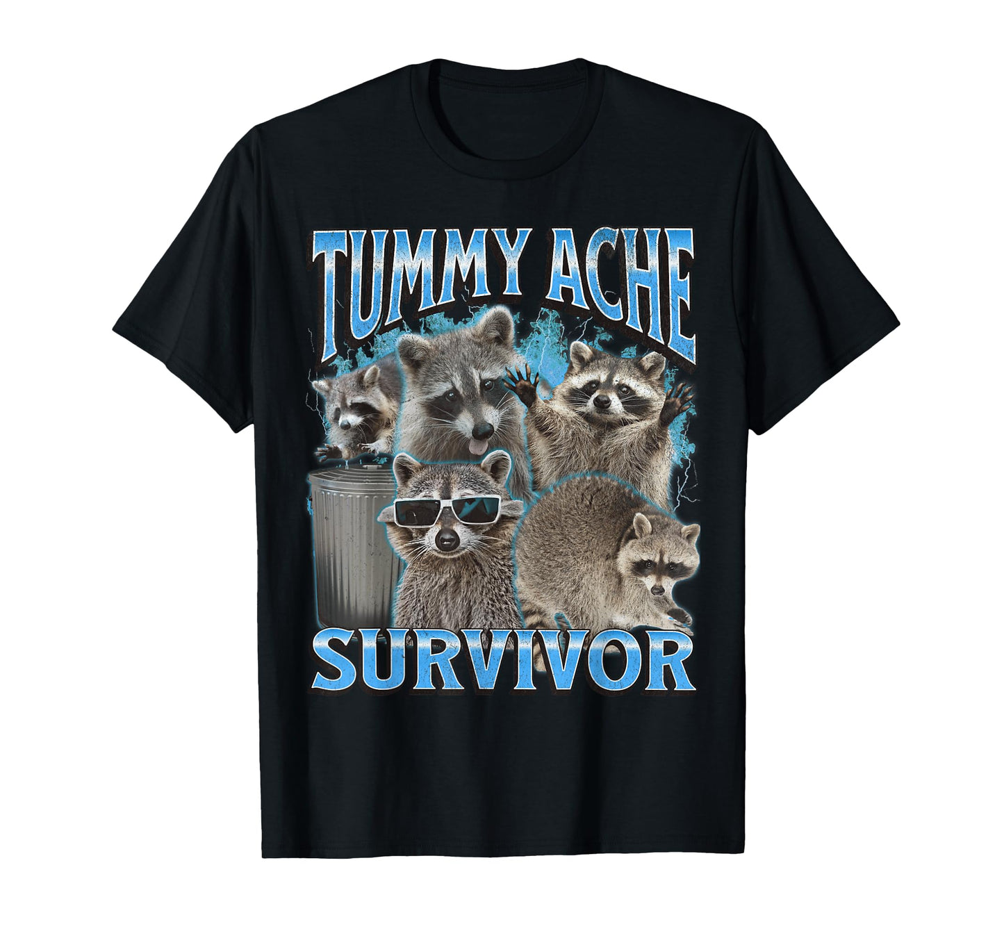 Tummy Ache Funny Raccoon Meme Bootleg Graphic 90s T-Shirt