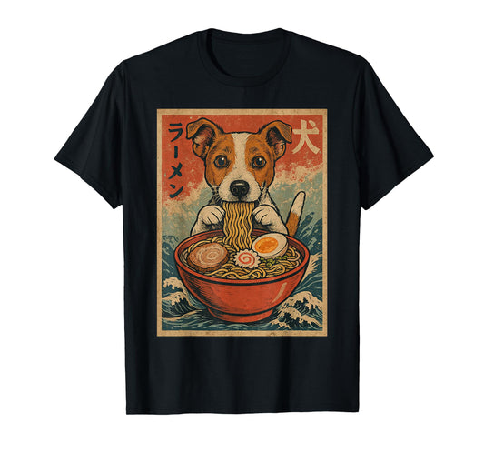 Jack Russell Terrier Eating Ramen Kawaii Anime Dog Lover T-Shirt