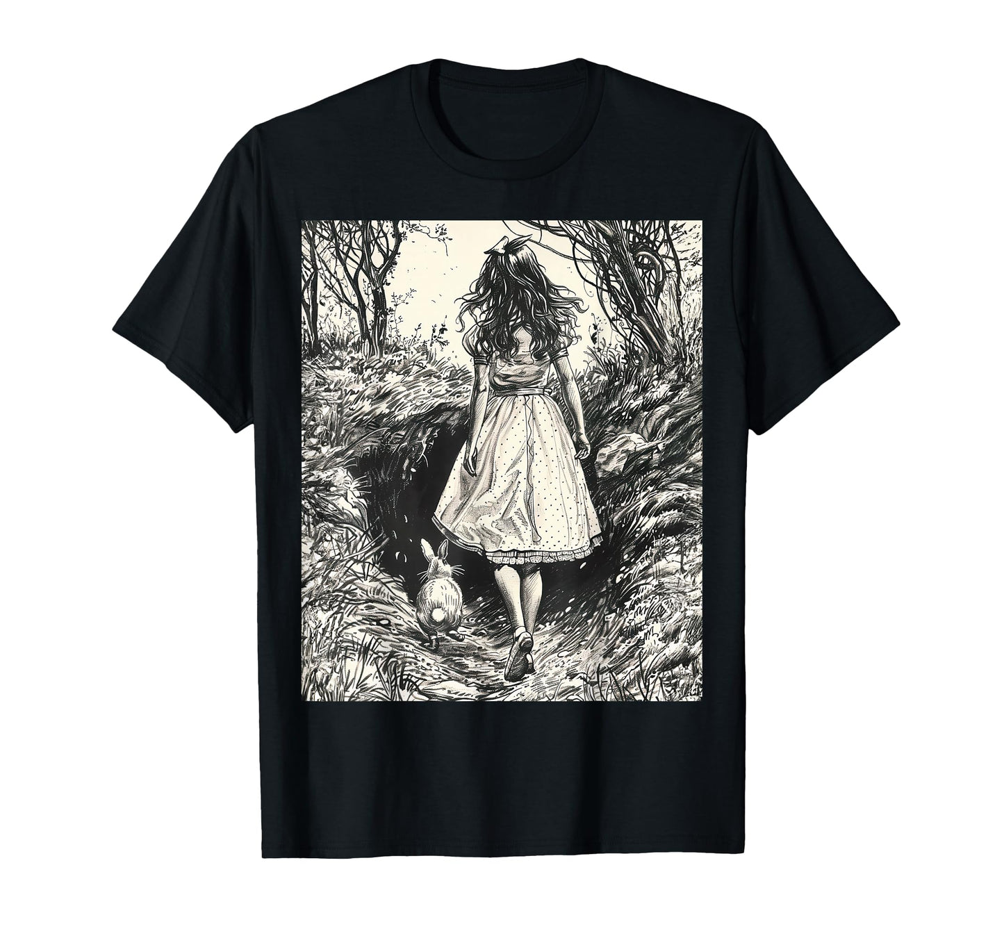 Alice in Wonderland Down the Rabbit Hole Vintage Fantasy T-Shirt