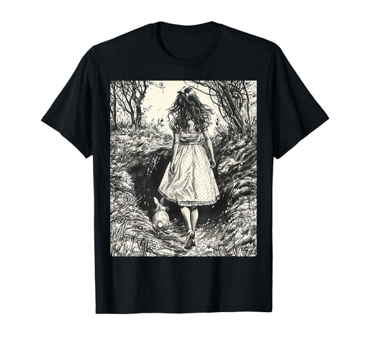 Alice in Wonderland Down the Rabbit Hole Vintage Fantasy T-Shirt