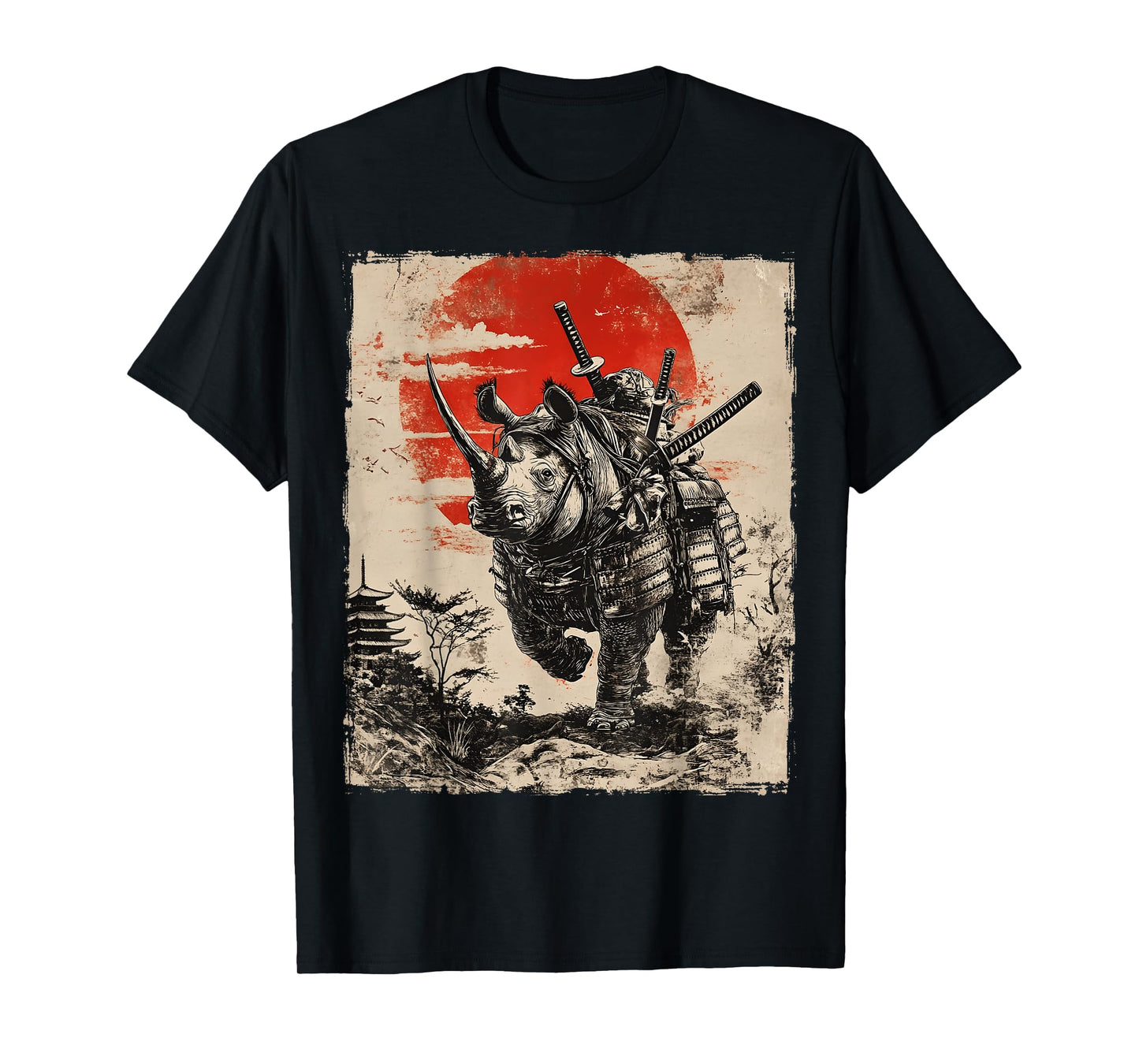Samurai Rhinoceros Japanese Funny Vintage Ukiyo-e Art T-Shirt
