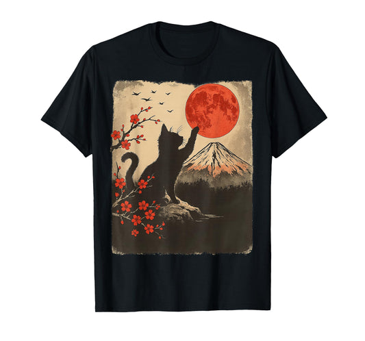 Black Cat Vintage Retro Japan Art Japanese Theme Gifts Anime Men Women Kids T-Shirt