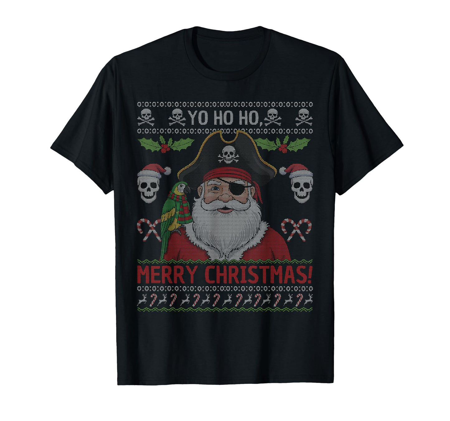 Santa Pirate Merry Christmas Funny Ugly Christmas T-Shirt