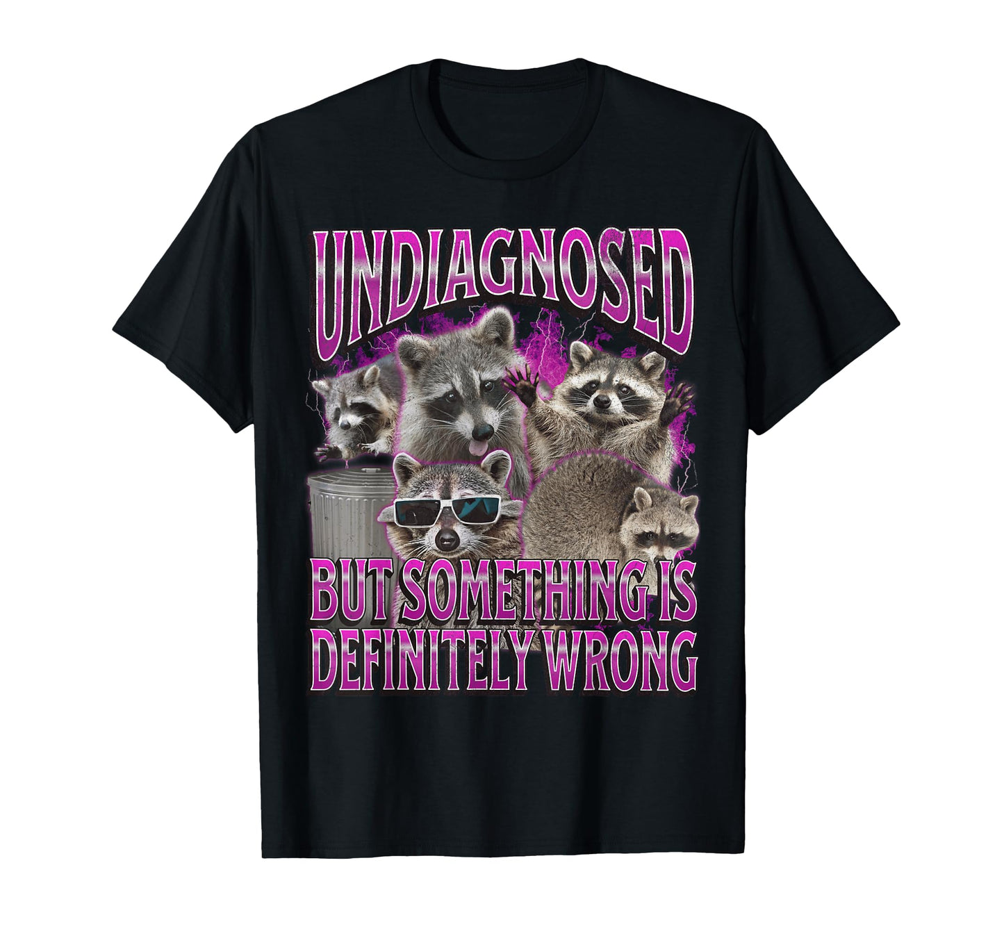 MildlyPerturbed Unisex-Adults Retro Funny Raccoon Meme T-Shirt, Black, Small, Short Sleeve